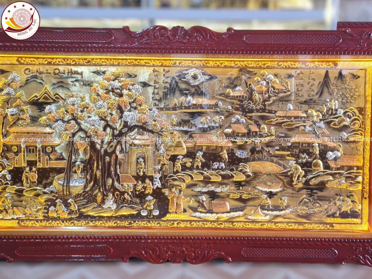 tranh coi nguon que huong bang dong vang nen xuoc dat vang bac khung duc 1m20x2m30 mau 4 xuong tranh dong