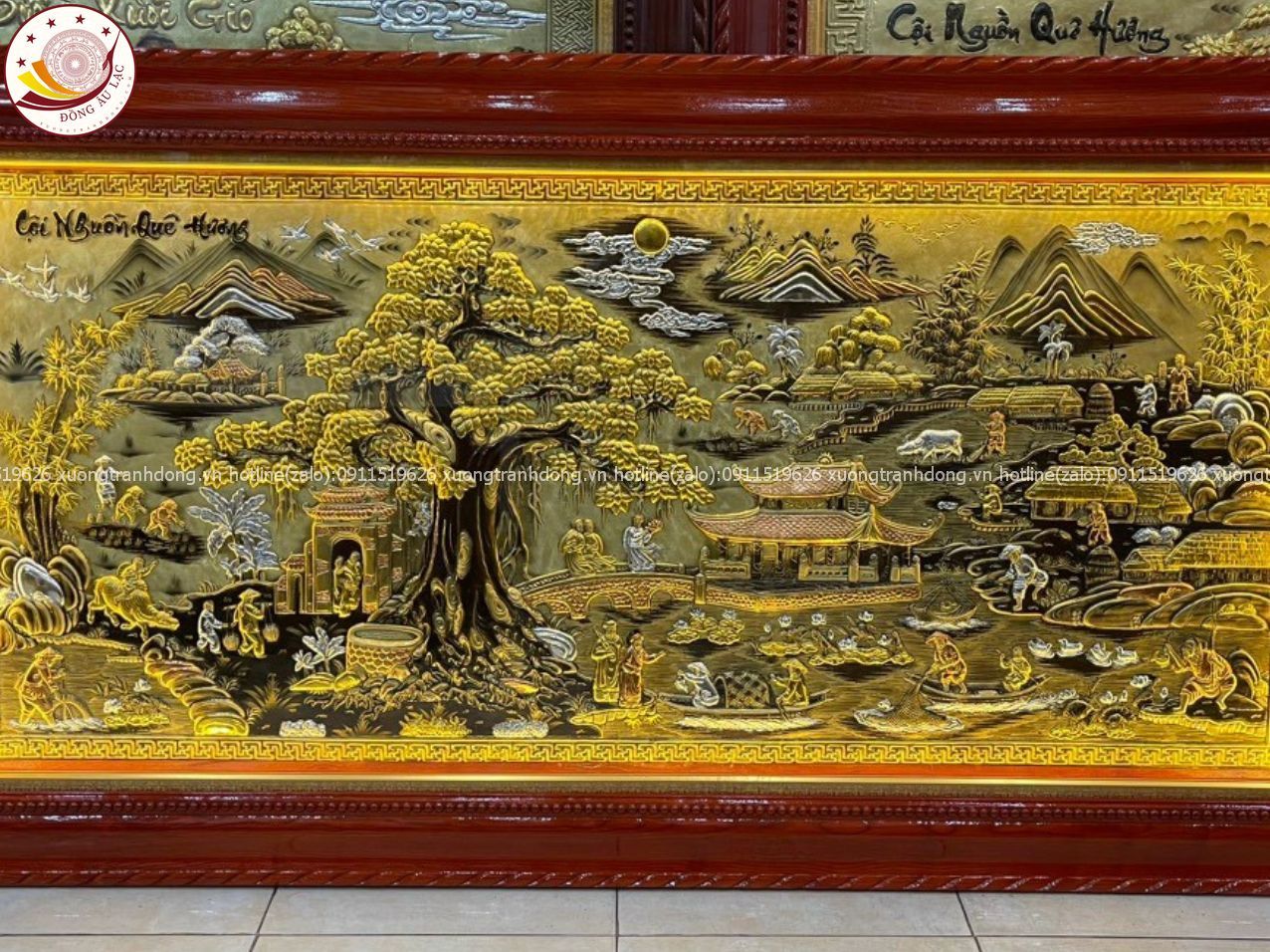 tranh coi nguon que huong dong vang nen xuoc dat vang bac 1m20x2m30 mau 3 xuong tranh dong