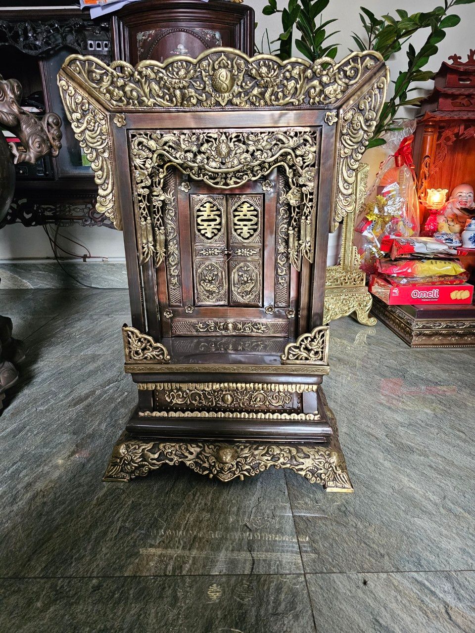 kham tho dong vang gia co cao 81cm mau 2 xuong tranh dong