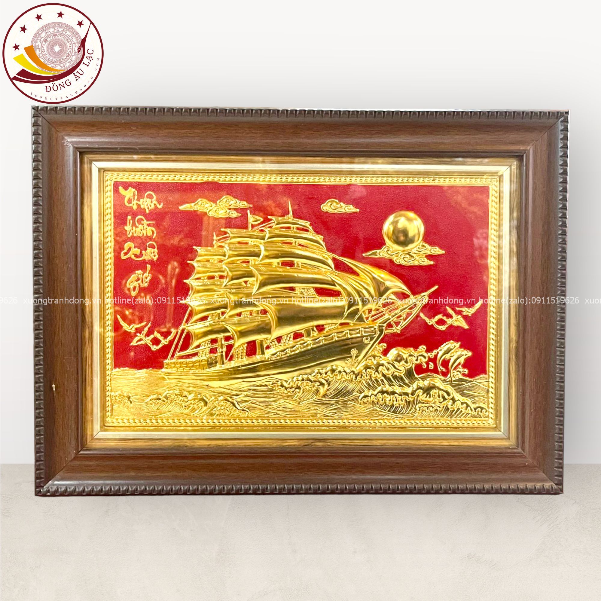 tranh qua tang thuan buom xuoi gio dong vang dat vang kich thuoc 28x38cm mau 2 xuong tranh dong