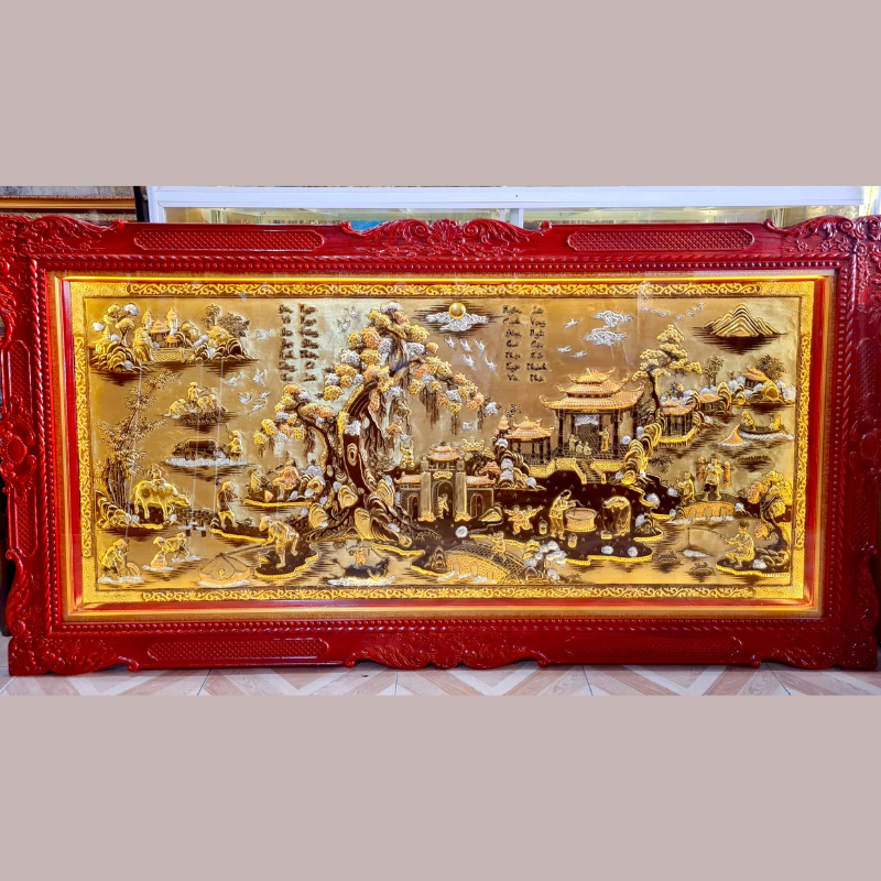 tranh dong que bang dong vang dat vang bac kich thuoc 1m7x90cm