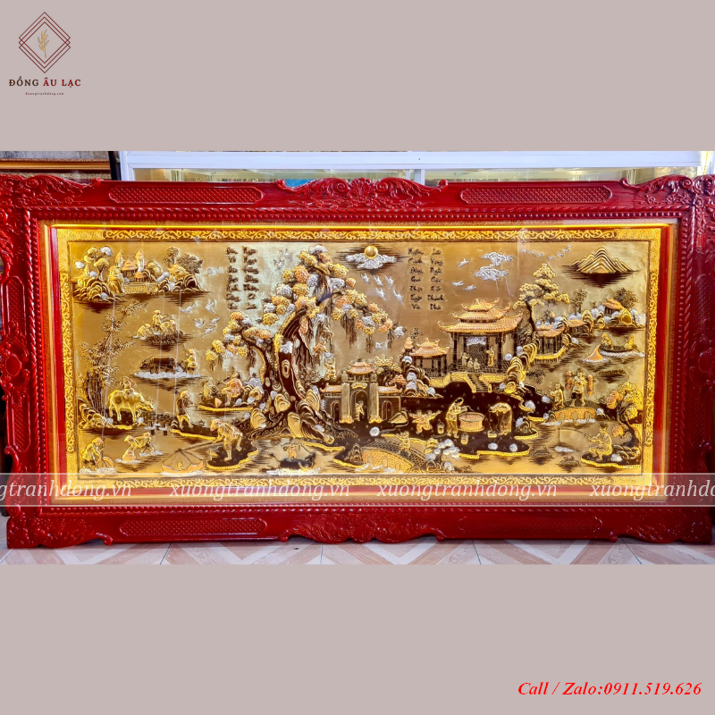 tranh dong que bang dong vang dat vang bac kich thuoc 1m7x90cm
