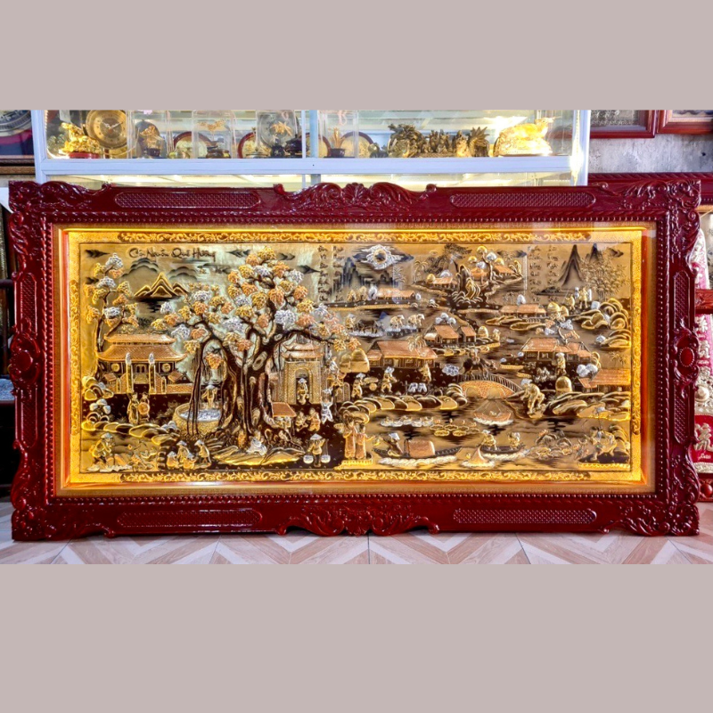 tranh coi nguon que huong bang dong vang xuoc dat vang kich thuoc 2m3 1m2 khung duc