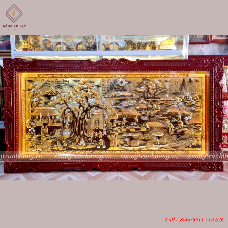 tranh coi nguon que huong bang dong vang xuoc dat vang kich thuoc 2m3 1m2 khung duc