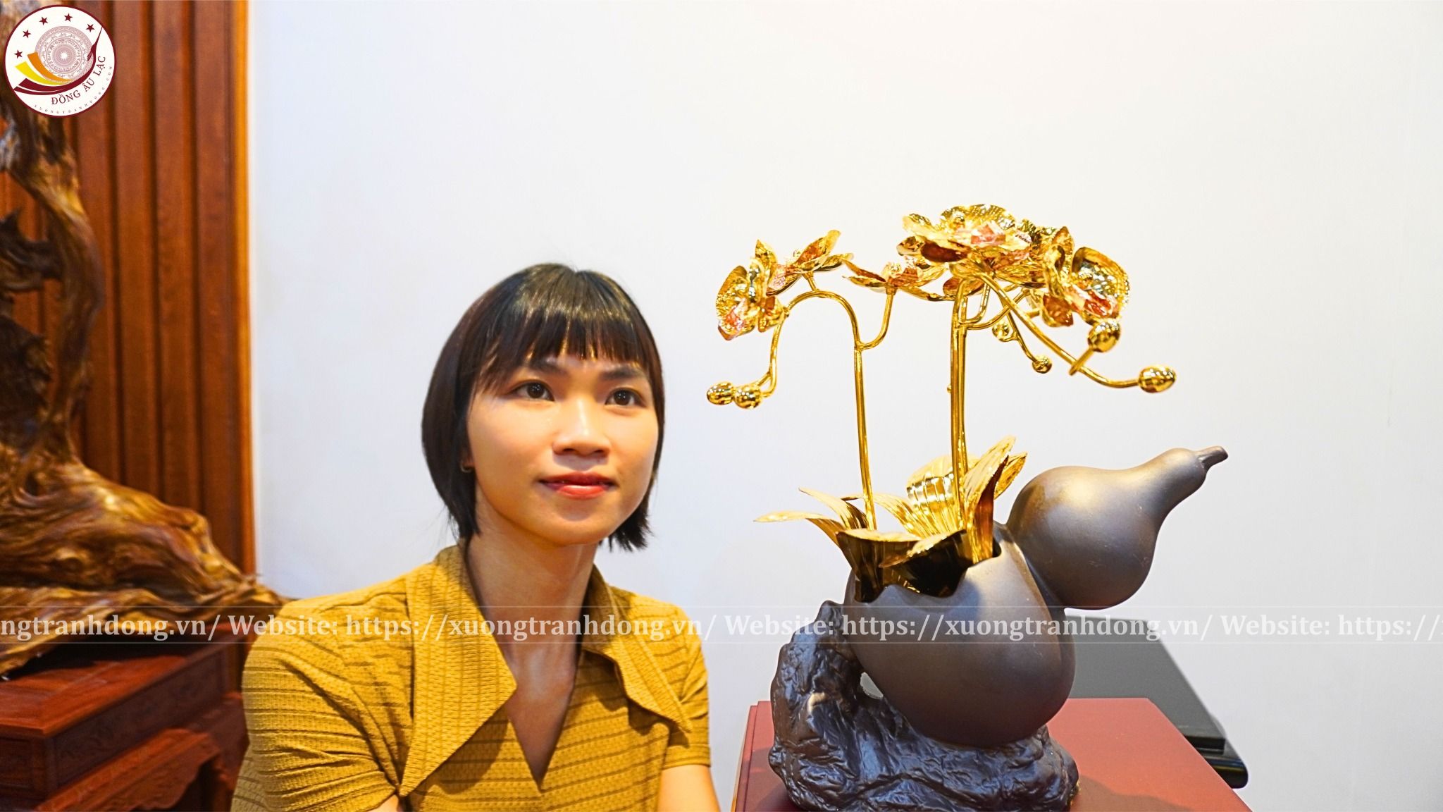 chau hoa lan 3 canh ma vang 24k xuong tranh dong