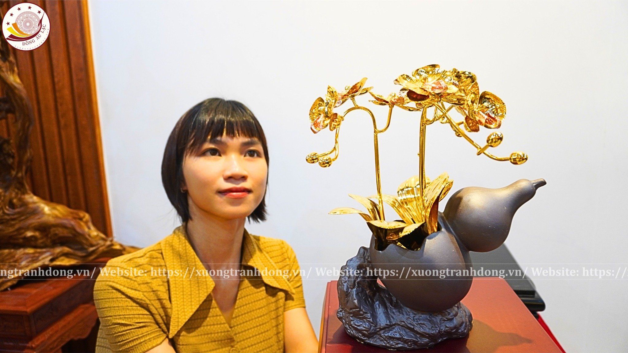 chau hoa lan 3 canh ma vang 24k xuong tranh dong