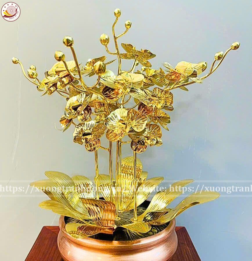 chau hoa lan 5 canh ma vang 24k xuong tranh dong