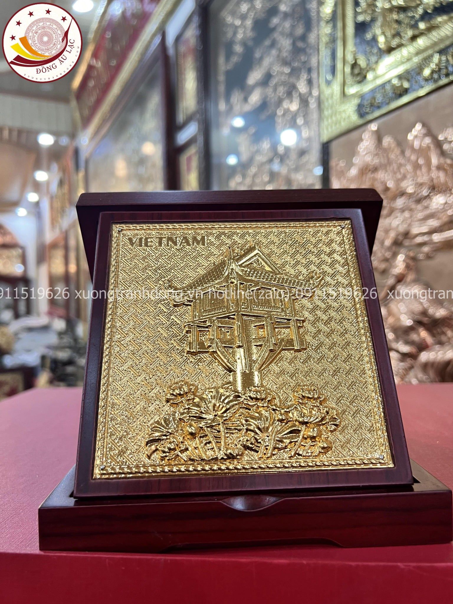 tranh qua tang danh lam chua mot cot dong vang ma vang 24k duong kinh 16cm xuong tranh dong