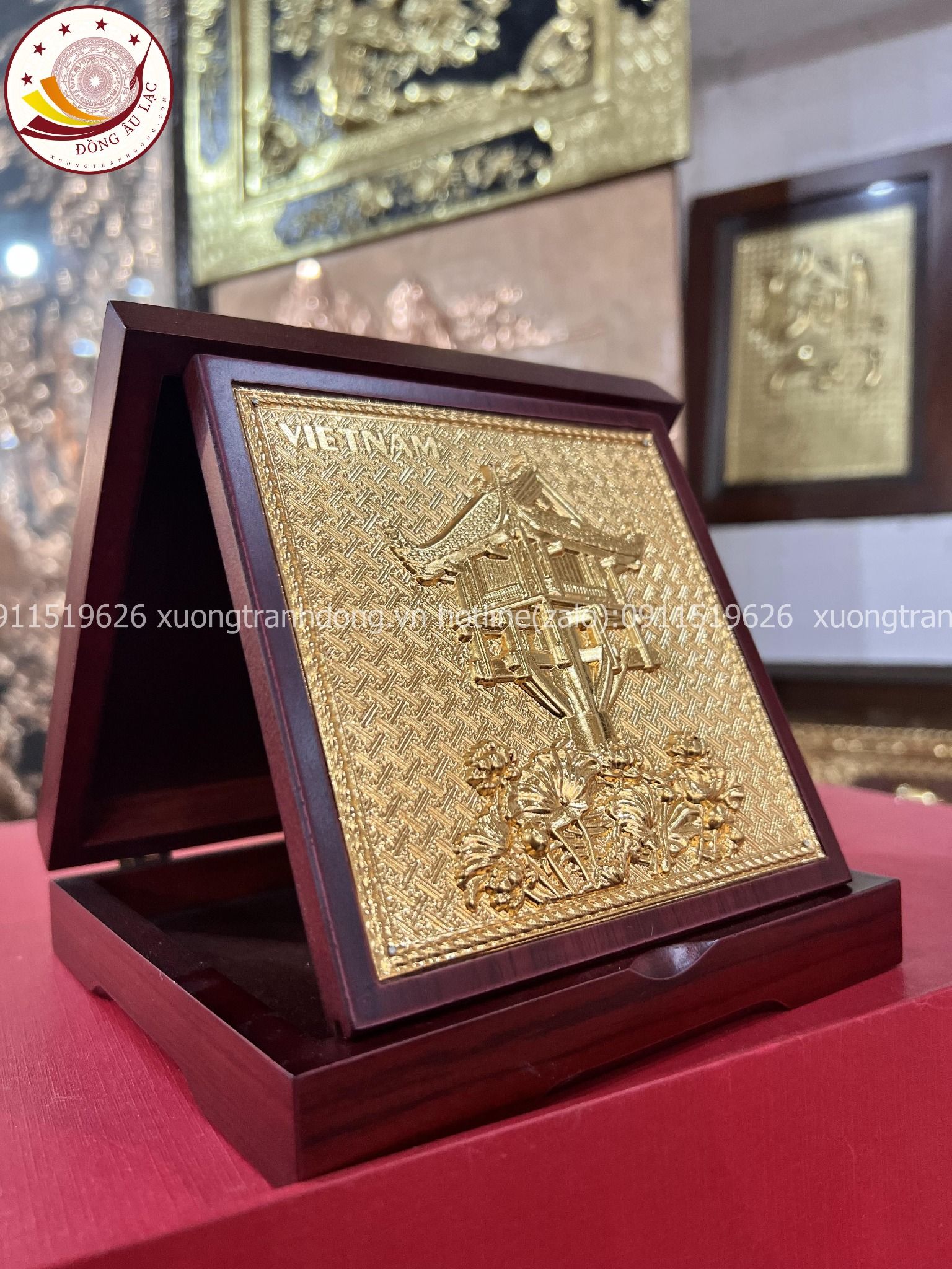 tranh qua tang danh lam chua mot cot dong vang ma vang 24k duong kinh 16cm xuong tranh dong