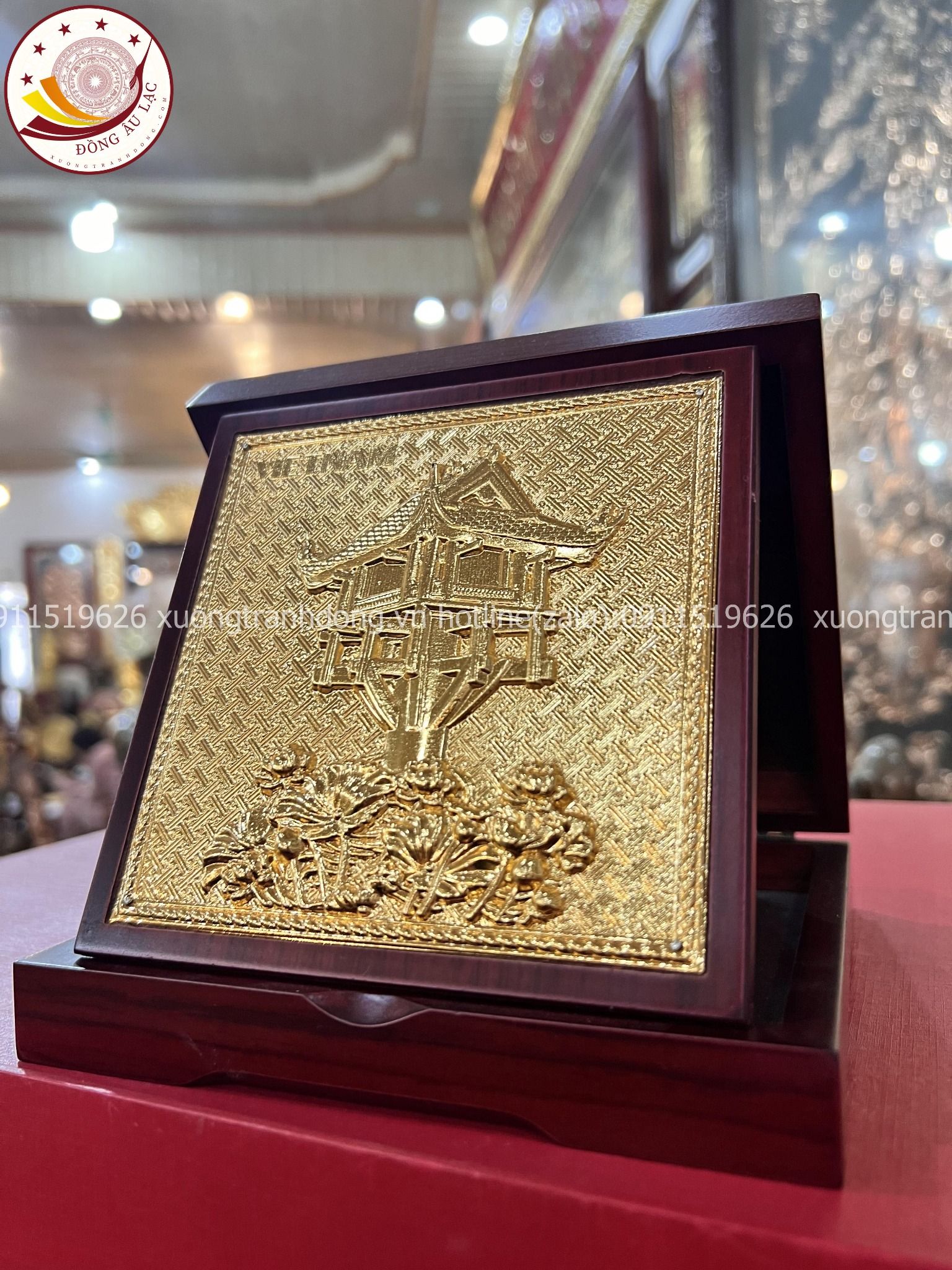 tranh qua tang danh lam chua mot cot dong vang ma vang 24k duong kinh 16cm xuong tranh dong