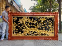 tranh tung hac dien nien bang dong kich thuoc 133x237cm ma vang 24k khung go huong duc hoa tay