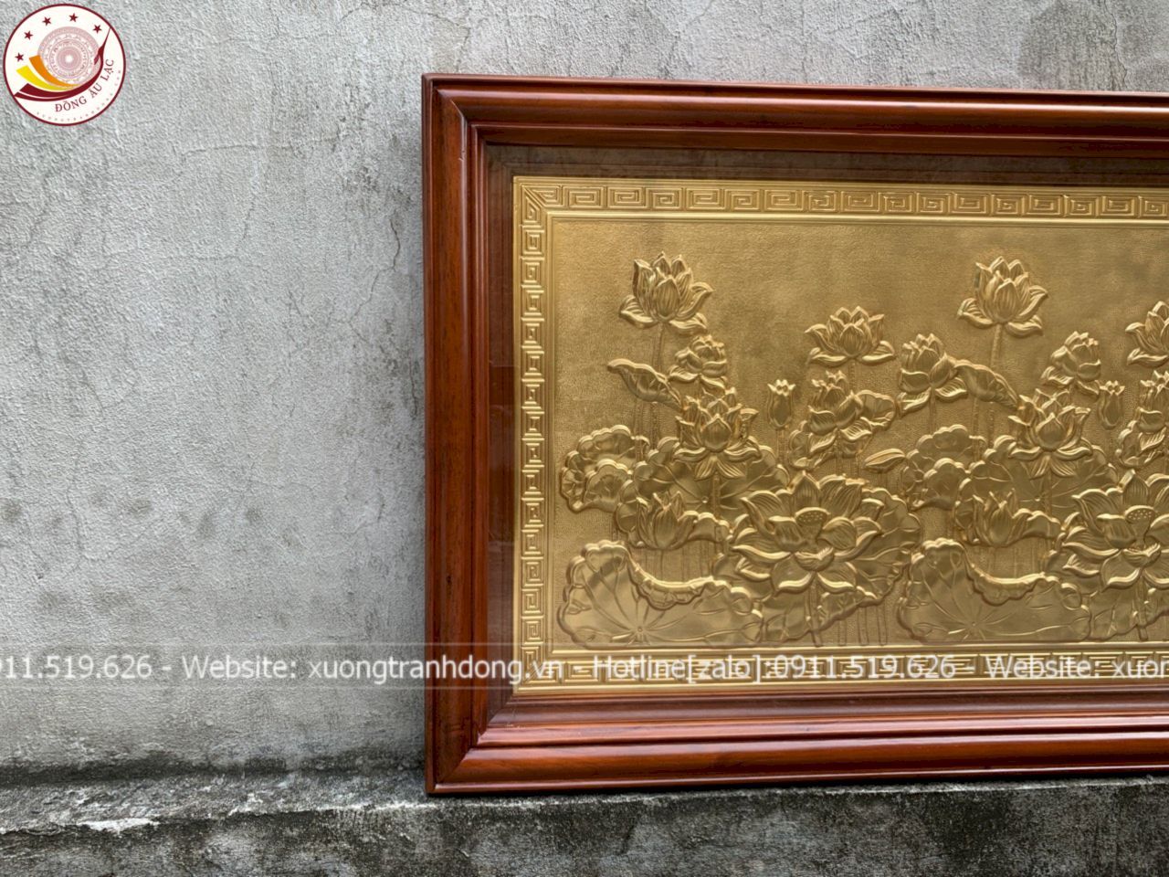 tranh hoa sen dong vang ma vang 24k 61x88cm xuong tranh dong