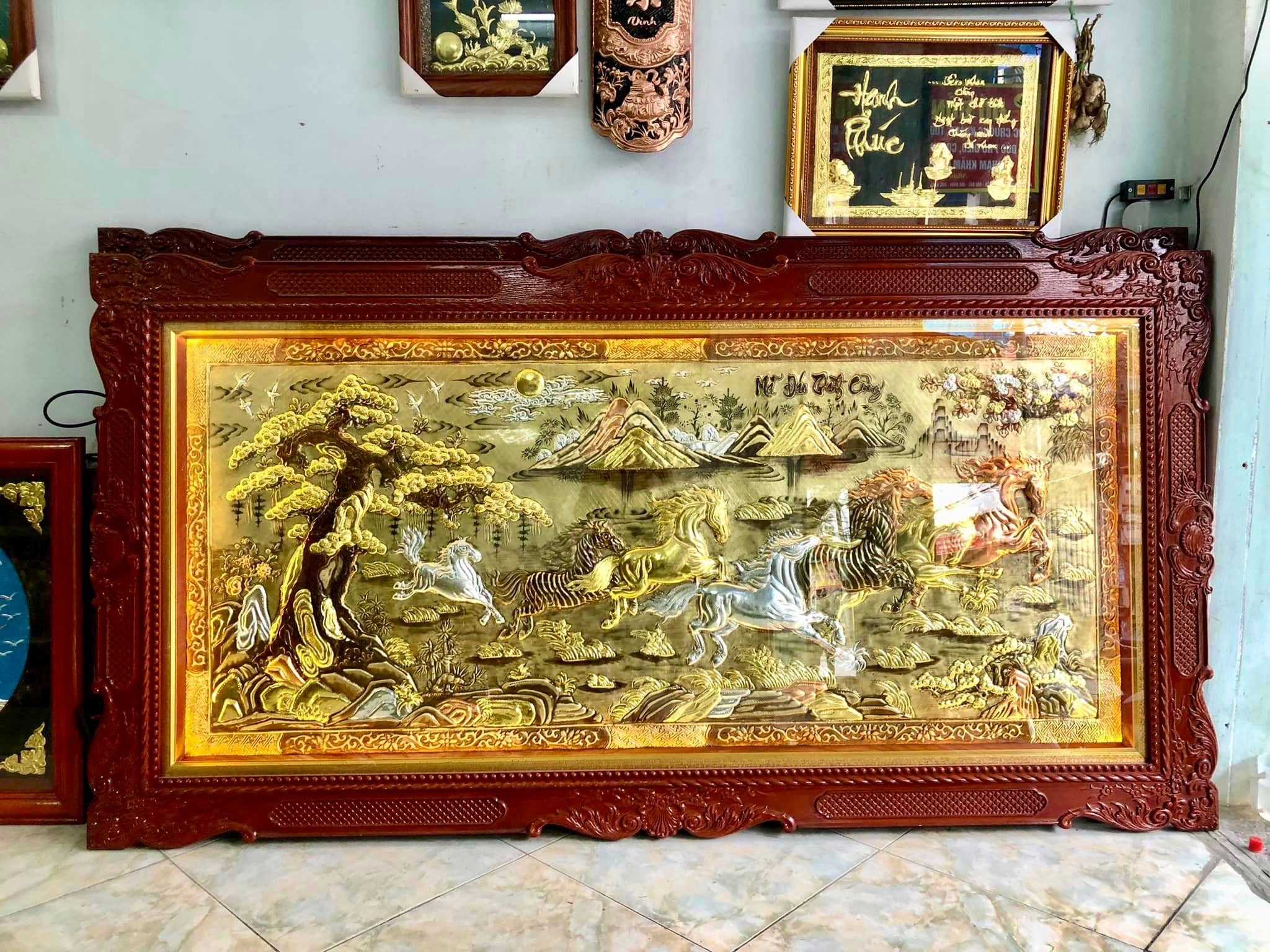 tranh ma dao thanh cong bang dong vang dat vang bac khung duc hoa van kt 2m3x1m2 xuong tranh dong