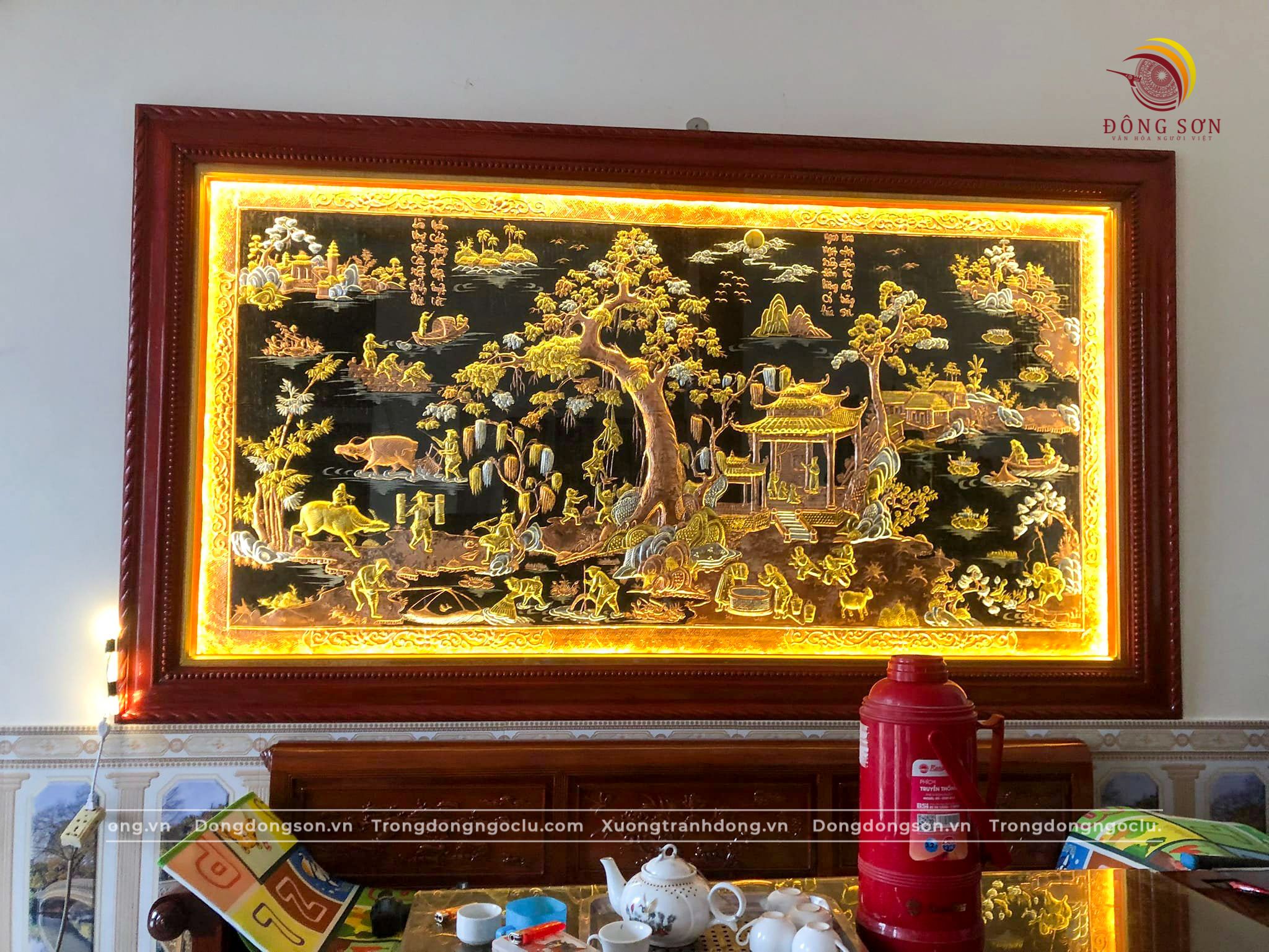tranh dong que bang dong do dat vang bac kich thuoc 2m3x1m2