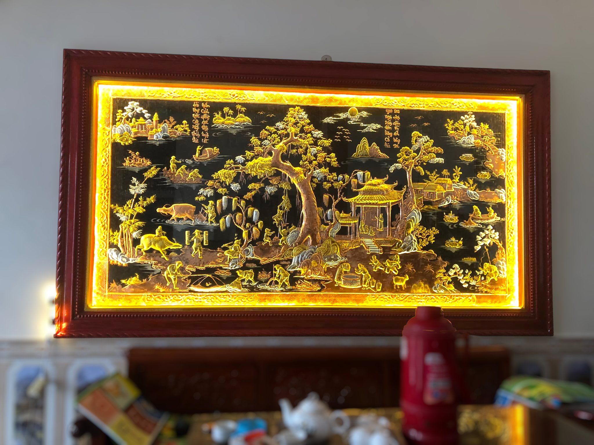 tranh dong que bang dong do dat vang kich thuoc 1m55x2m55 xuong tranh dong