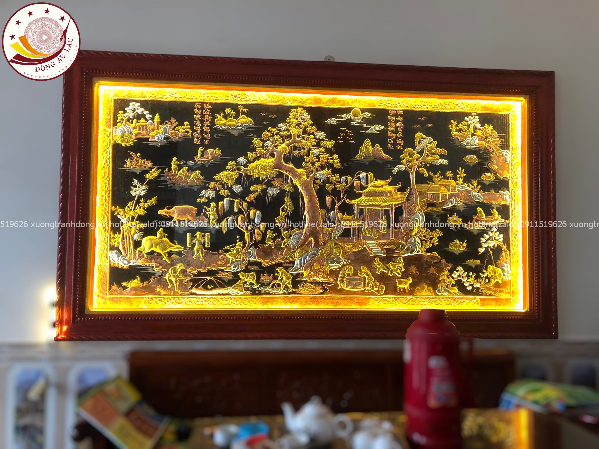 tranh dong que bang dong do dat vang kich thuoc 1m55x2m55 xuong tranh dong
