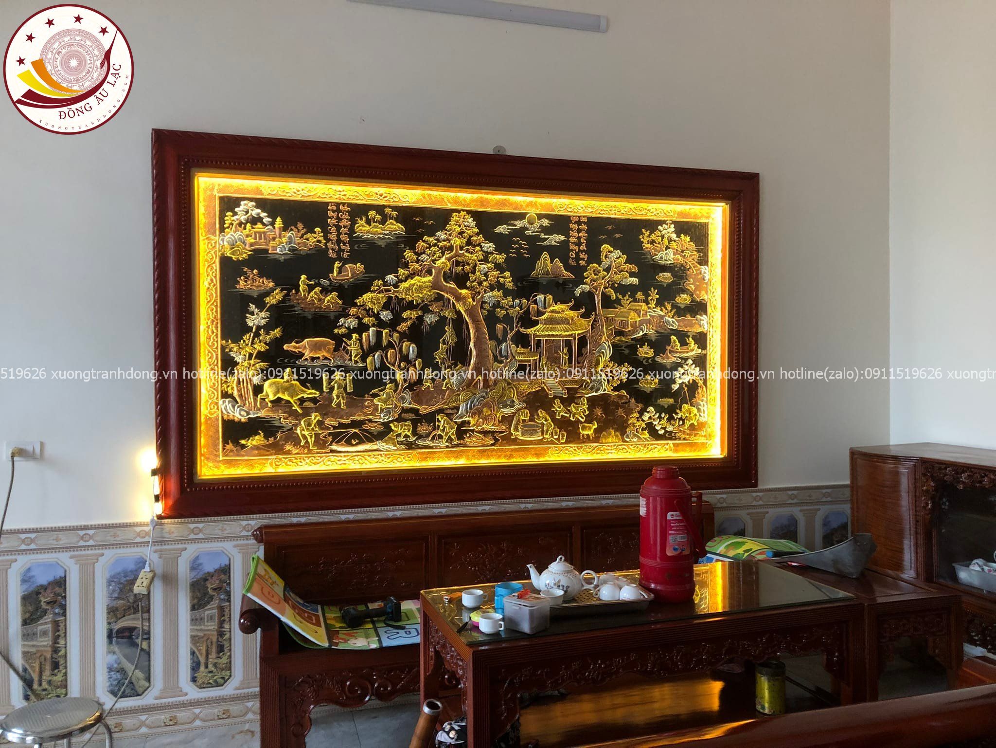 tranh dong que bang dong do dat vang kich thuoc 1m55x2m55 xuong tranh dong
