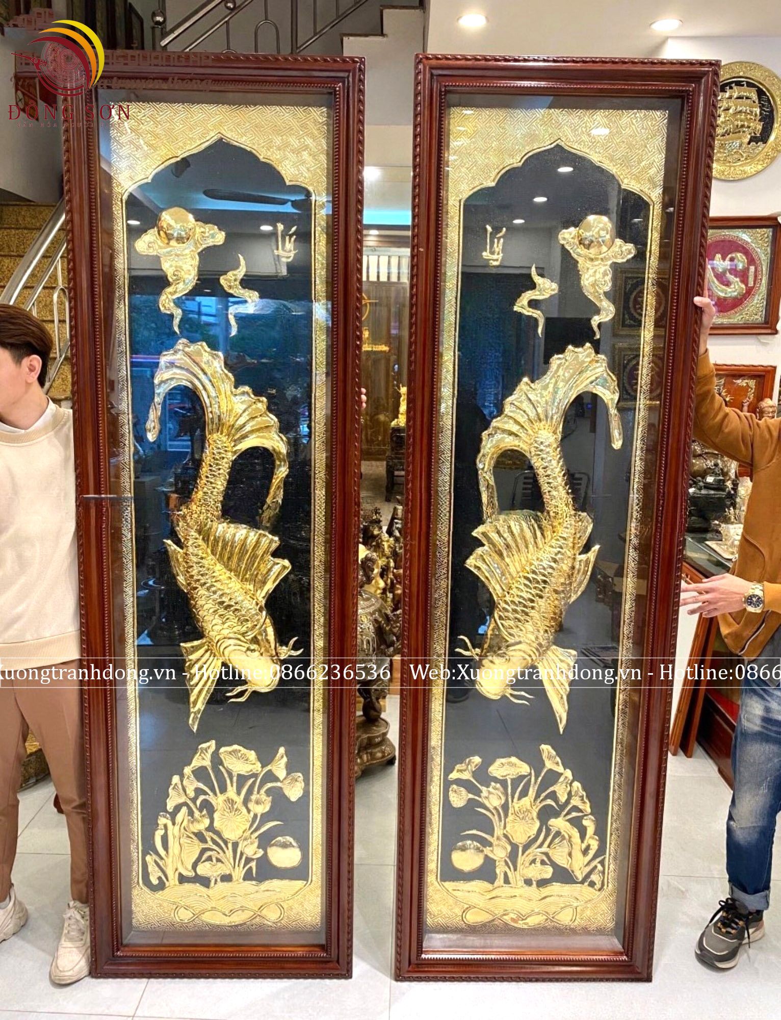 tranh ly ngu vong nguyet bang dong vang kich thuoc 65x2m17 cm dat vang nen den khung go huong