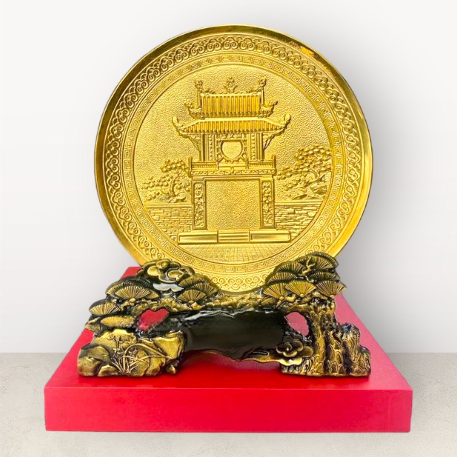 tranh qua tang danh lam van mieu bang dong vang ma vang 24k de ban duong kinh 20cm mau 1 xuong tranh dong