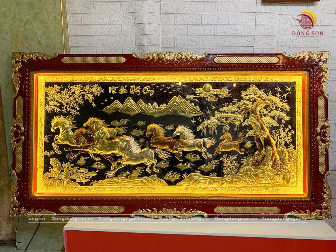 tranh ma dao thanh cong bang dong dat vang bac khung hoa tay kt 1m7x90cm