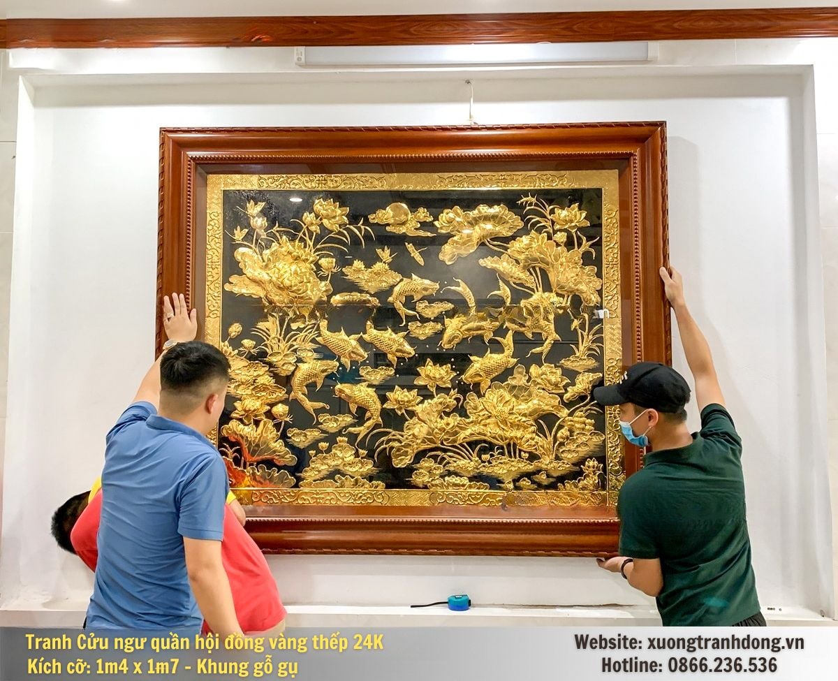 tranh cuu ngu quan hoi bang dong vang nen den dat vang thuc tay thu cong tranh quan ngu hoi tu khung go gu kich thuoc theo yeu cau