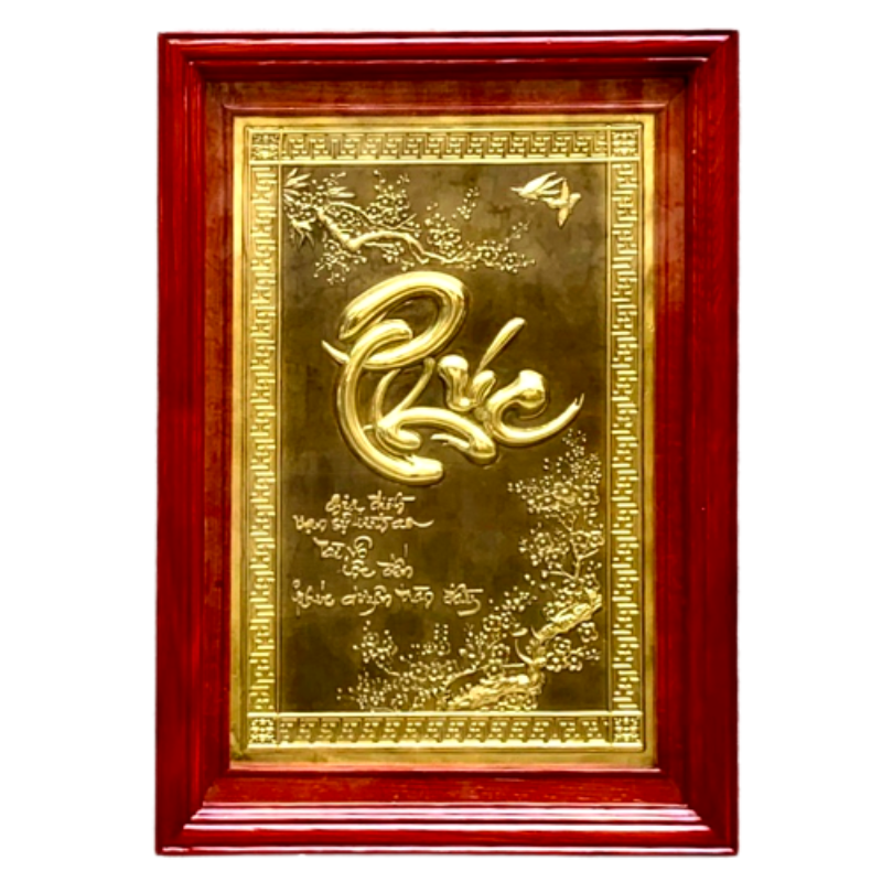 chu phuc 38x54cm dong vang nen den khung go soi