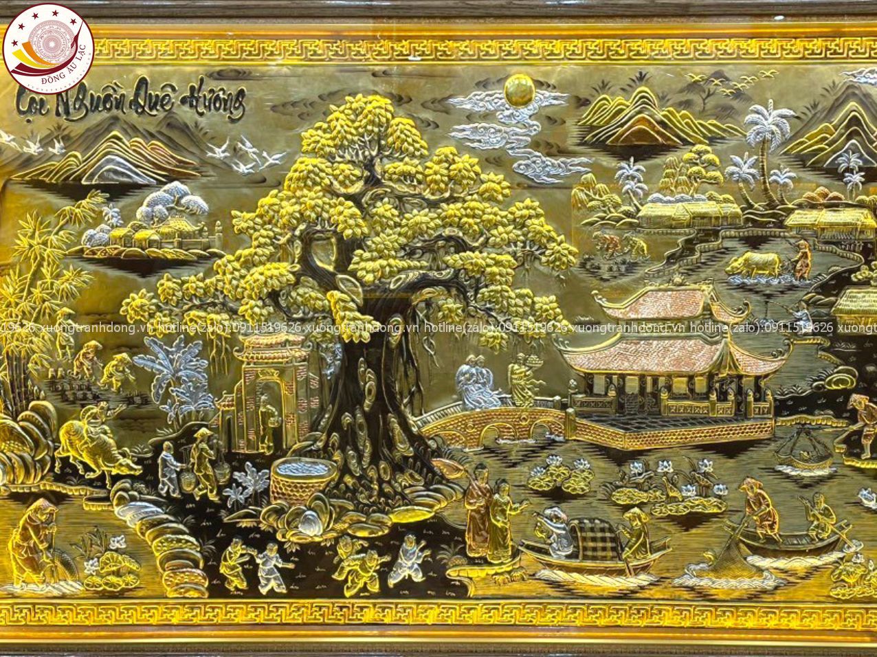 tranh coi nguon que huong bang dong vang nen xuoc dat vang kich thuoc 1m55x2m55 xuong tranh dong