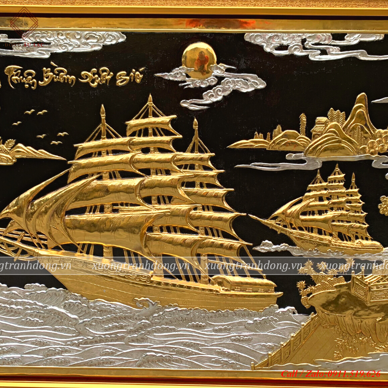 tranh thuan buom xuoi gio 88x1m55 dat vang bac