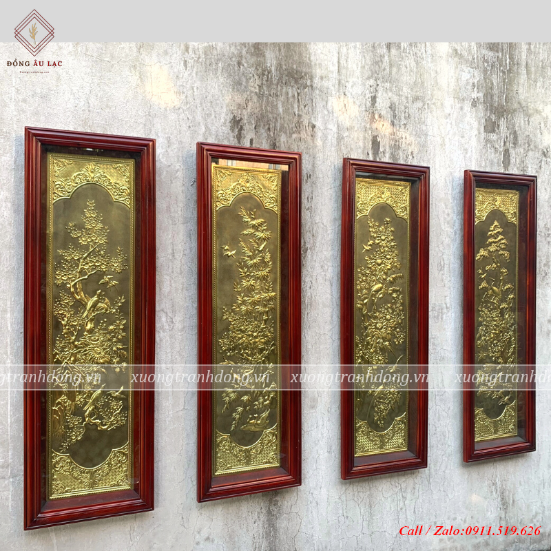 tranh tu quy 41x127cm gia co