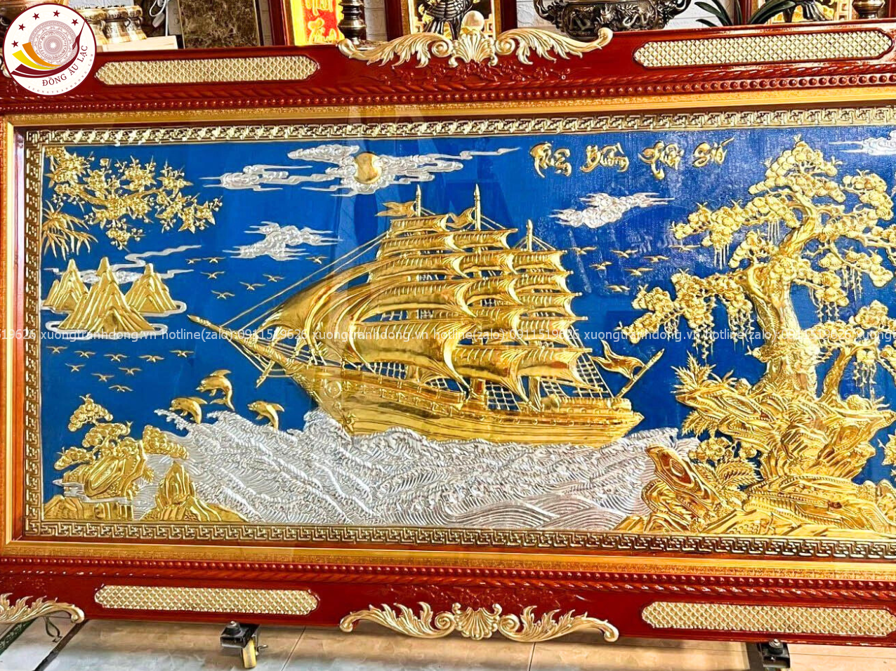 tranh thuan buom xuoi gio bang dong vang dat vang khung duc dat kt 1m20x2m30 xuong tranh dong