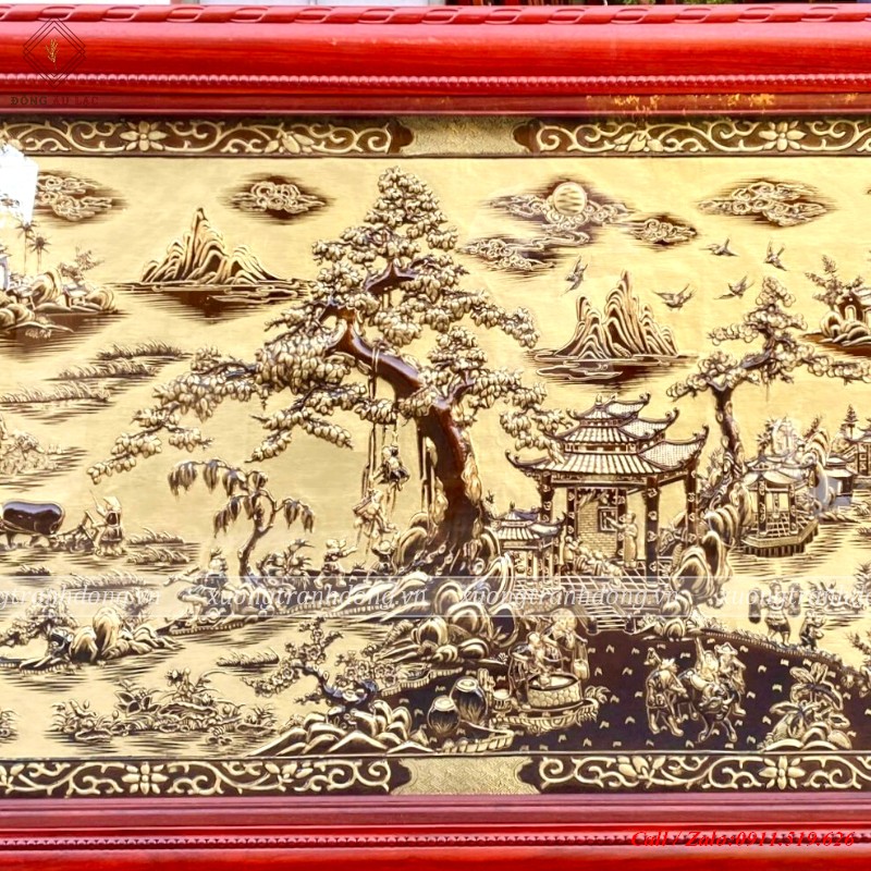 tranh dong que bang dong vang nen gia co thuc tay tranh dong que khung soi kich thuoc 1m27 2m31