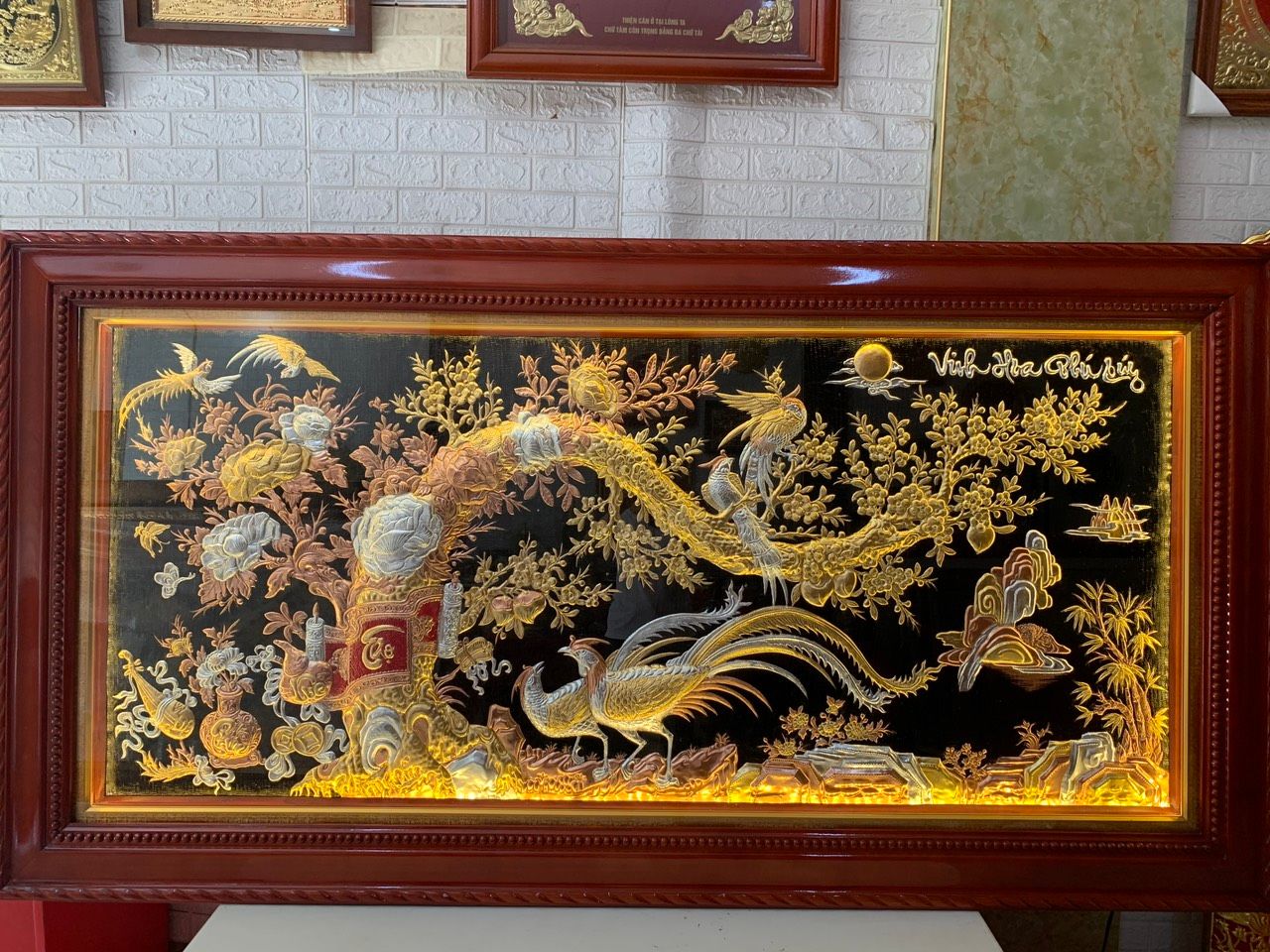 tranh vinh hoa phu quy bang dong vang dat vang bac kich thuoc 1m20x2m30 xuong tranh dong