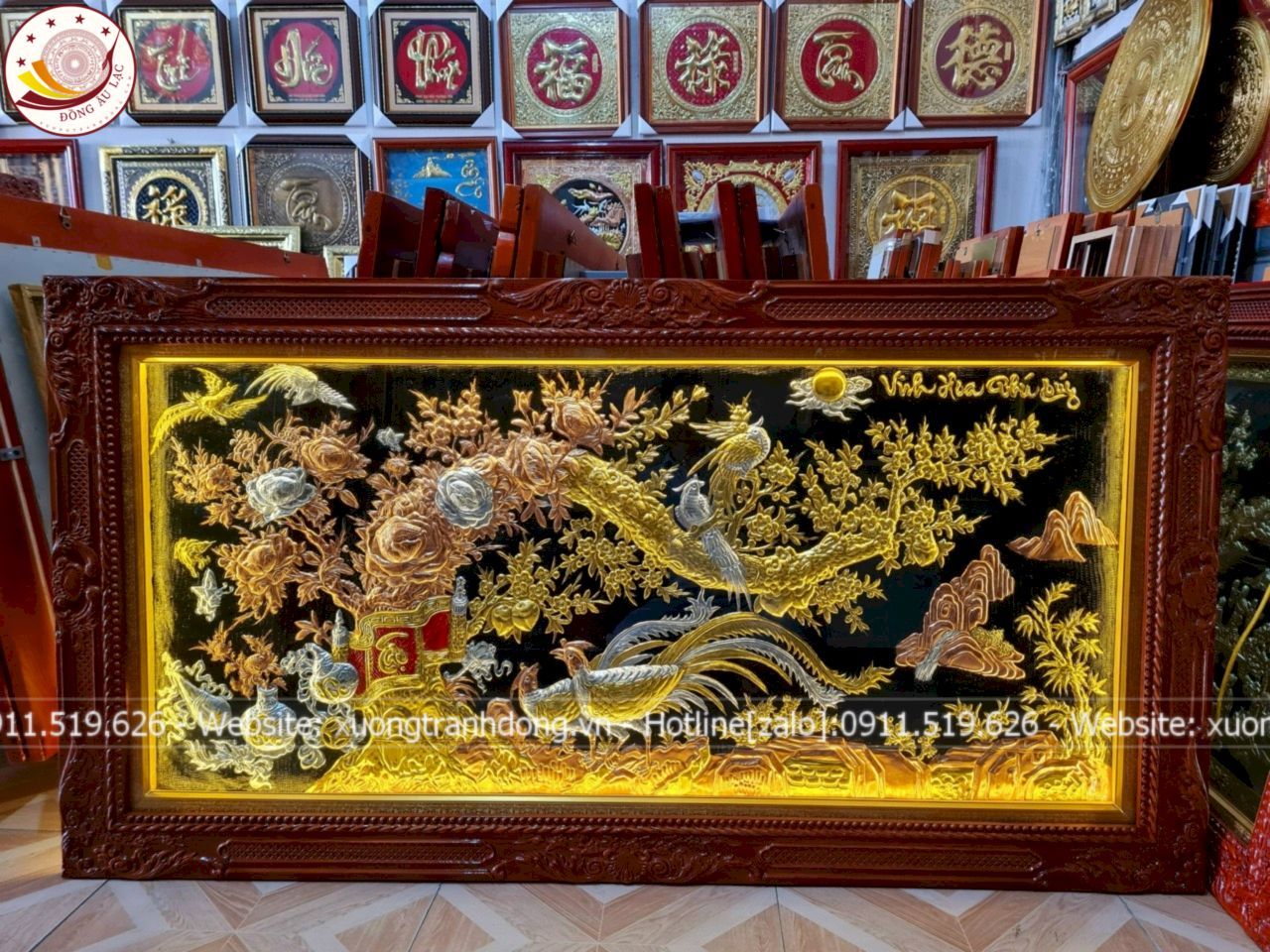 tranh vinh hoa phu quy bang dong vang dat vang bac khung duc kich thuoc 1m7x90cm xuong tranh dong