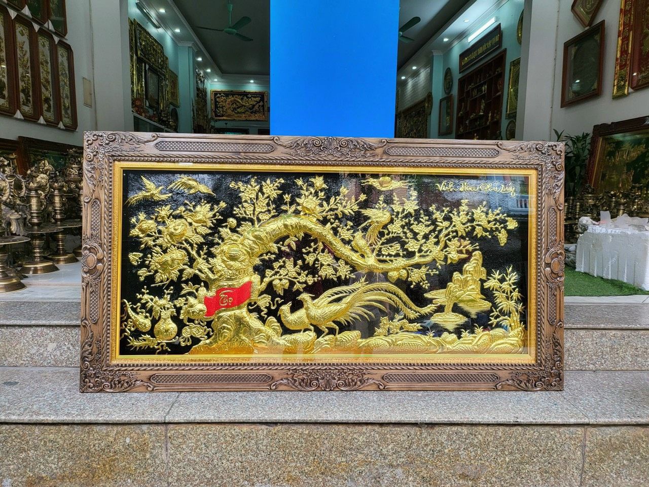 tranh vinh hoa phu quy bang dong vang dat vang bac khung duc kich thuoc 1m7x90cm xuong tranh dong