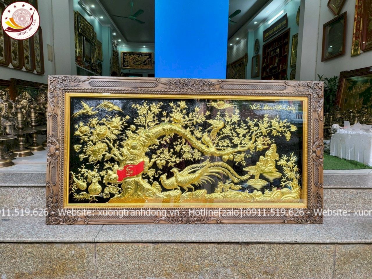 tranh vinh hoa phu quy bang dong vang dat vang bac khung duc kich thuoc 1m7x90cm xuong tranh dong