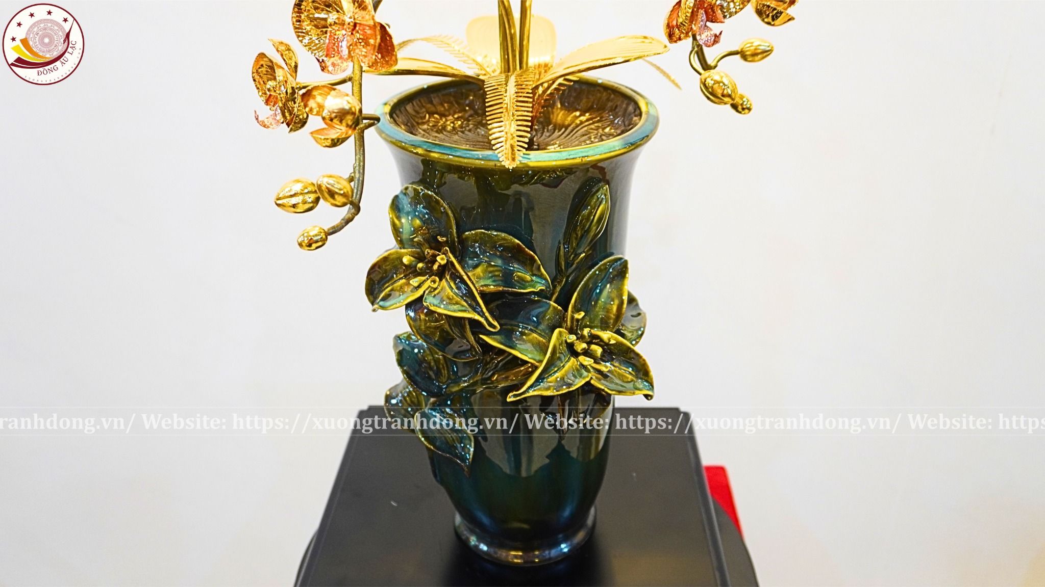 chau hoa lan 3 canh ma vang 24k xuong tranh dong