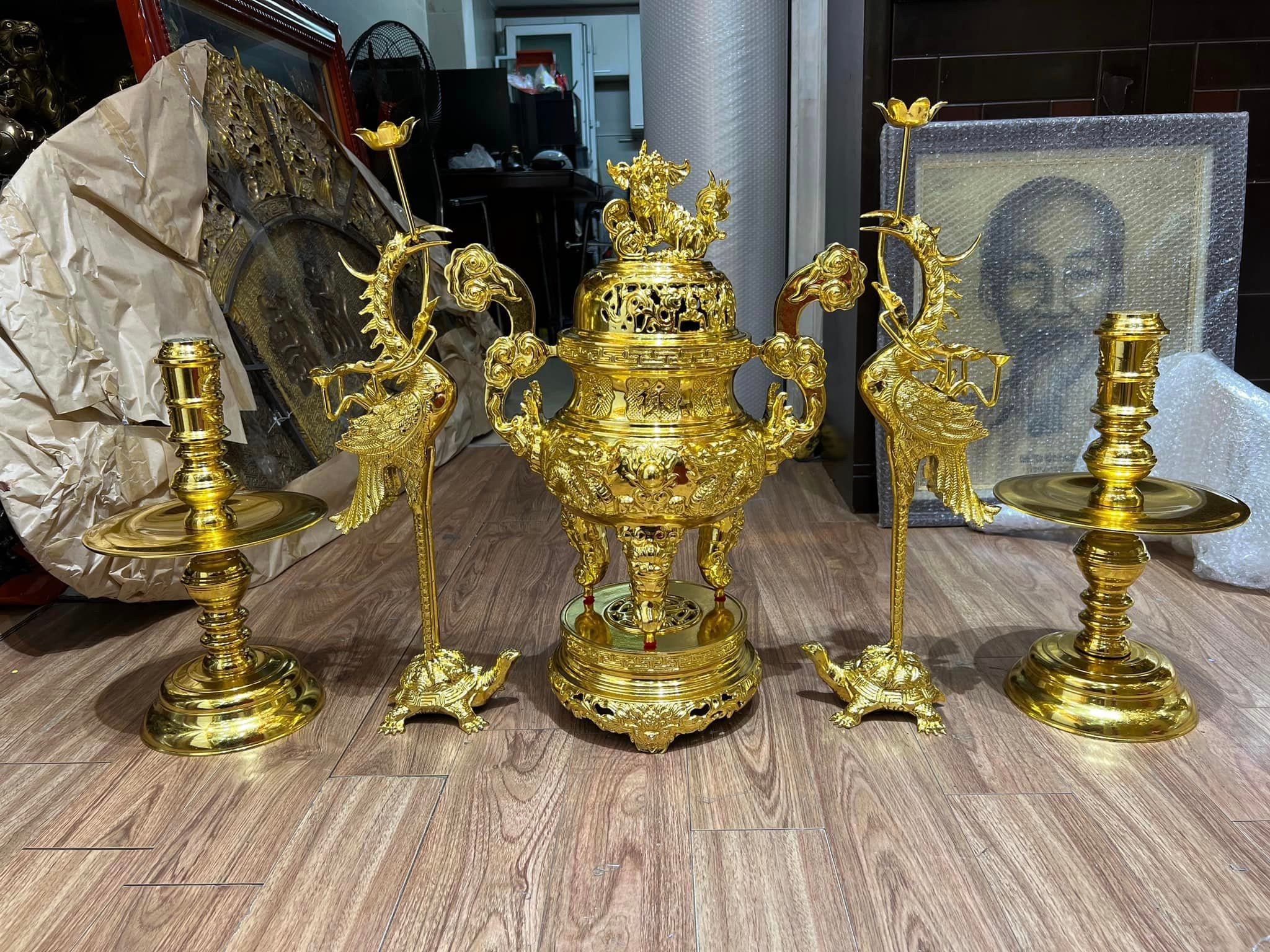 bo ngu su dong vang dat vang dinh rong cao 55cm xuong tranh dong