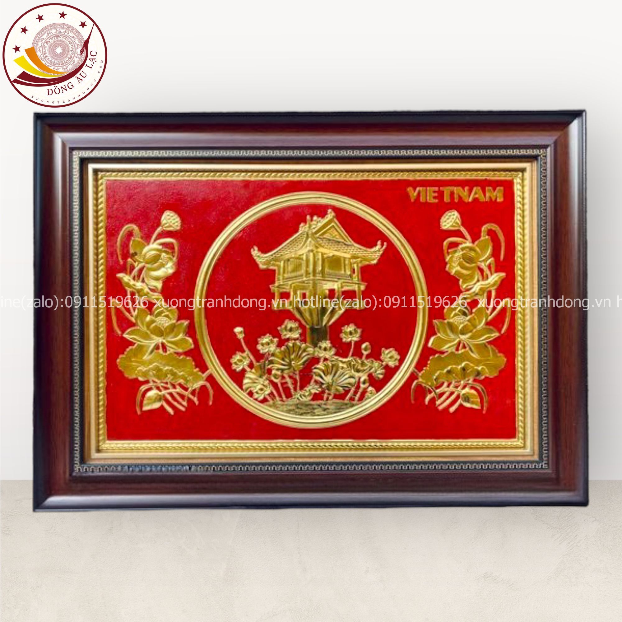 tranh qua tang danh lam chua mot cot dong vang dat vang de ban kich thuoc 38x54cm xuong tranh dong