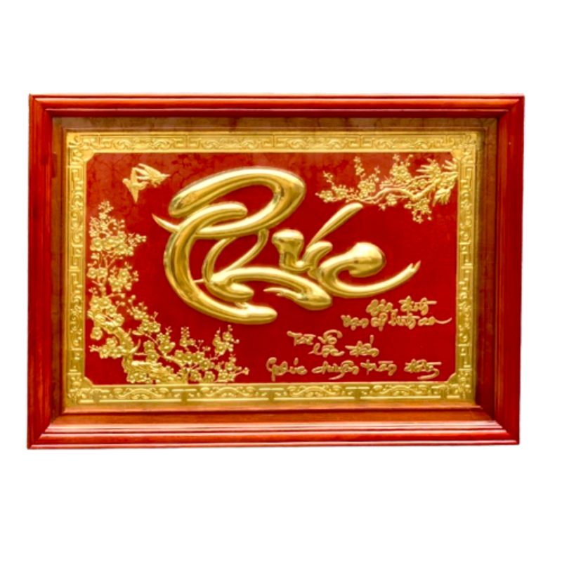chu phuc 48x68cm ma vang 24k nen do khung soi