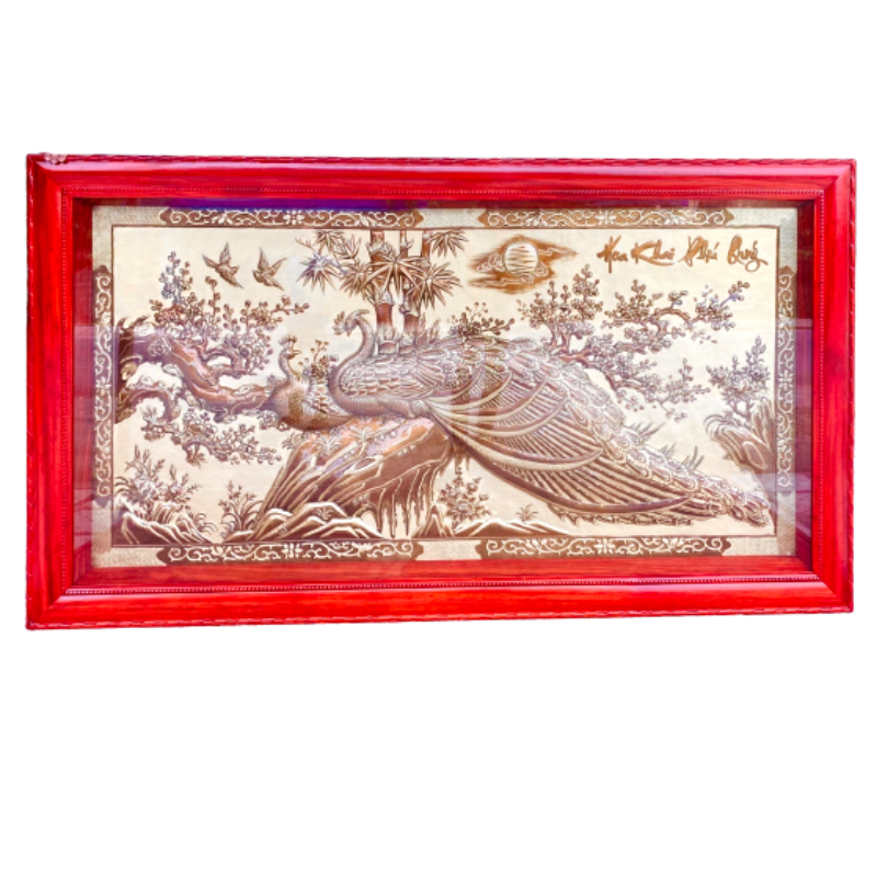 tranh hoa khai phu quy cao cap bang dong nen gia co tranh hoa khai phu quy khung go soi kt 1m07 1m97