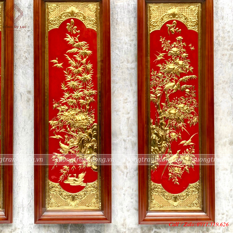 tranh tu quy nen do 51x1m55 ma vang 24k