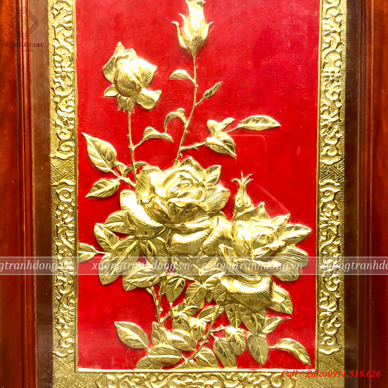 tranh hoa hong nen do ma vang 24k kich thuoc 38 54