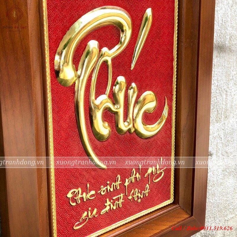 tranh chu phuc 28x38 nen do khung go soi