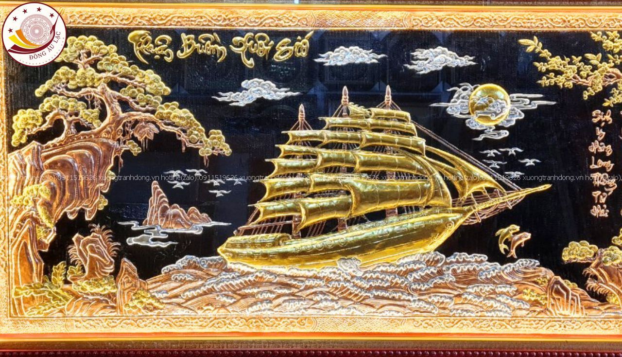 tranh thuan buom xuoi gio bang dong vang dat vang bac khung duc kt 1m20x2m30 xuong tranh dong