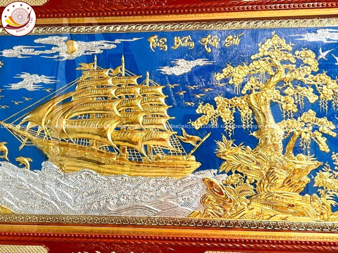 tranh thuan buom xuoi gio bang dong vang dat vang khung duc dat kt 1m20x2m30 xuong tranh dong