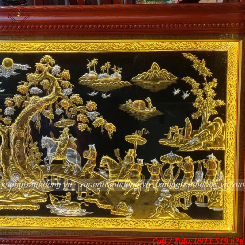 tranh dong vinh quy bai to dong vang dat vang bac kich thuoc 1m7x90cm