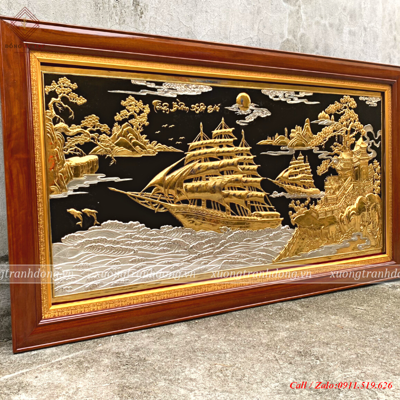 tranh thuan buom xuoi gio 88x1m55 dat vang bac