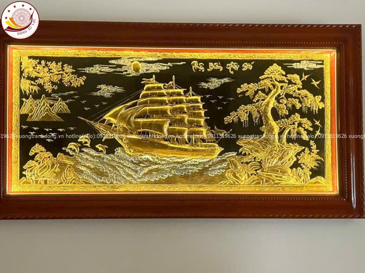 tranh thuan buom xuoi gio bang dong vang dat vang bac kt 1m20x2m30 xuong tranh dong