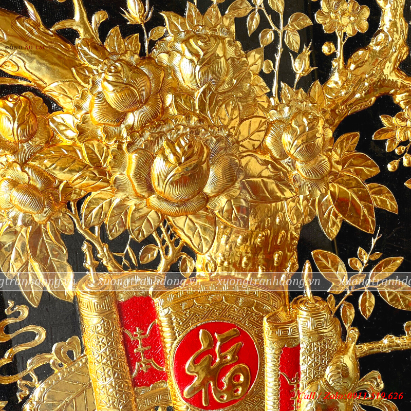 tranh vinh hoa phu quy bang dong vang dat vang kich thuoc 1m7x90cm