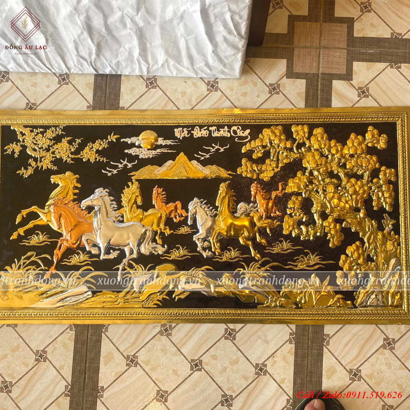 tranh qua tang cao cap tranh ma dao thanh cong bang dong ma vang 14k nen den thuc tay thu cong kt 88 48cm